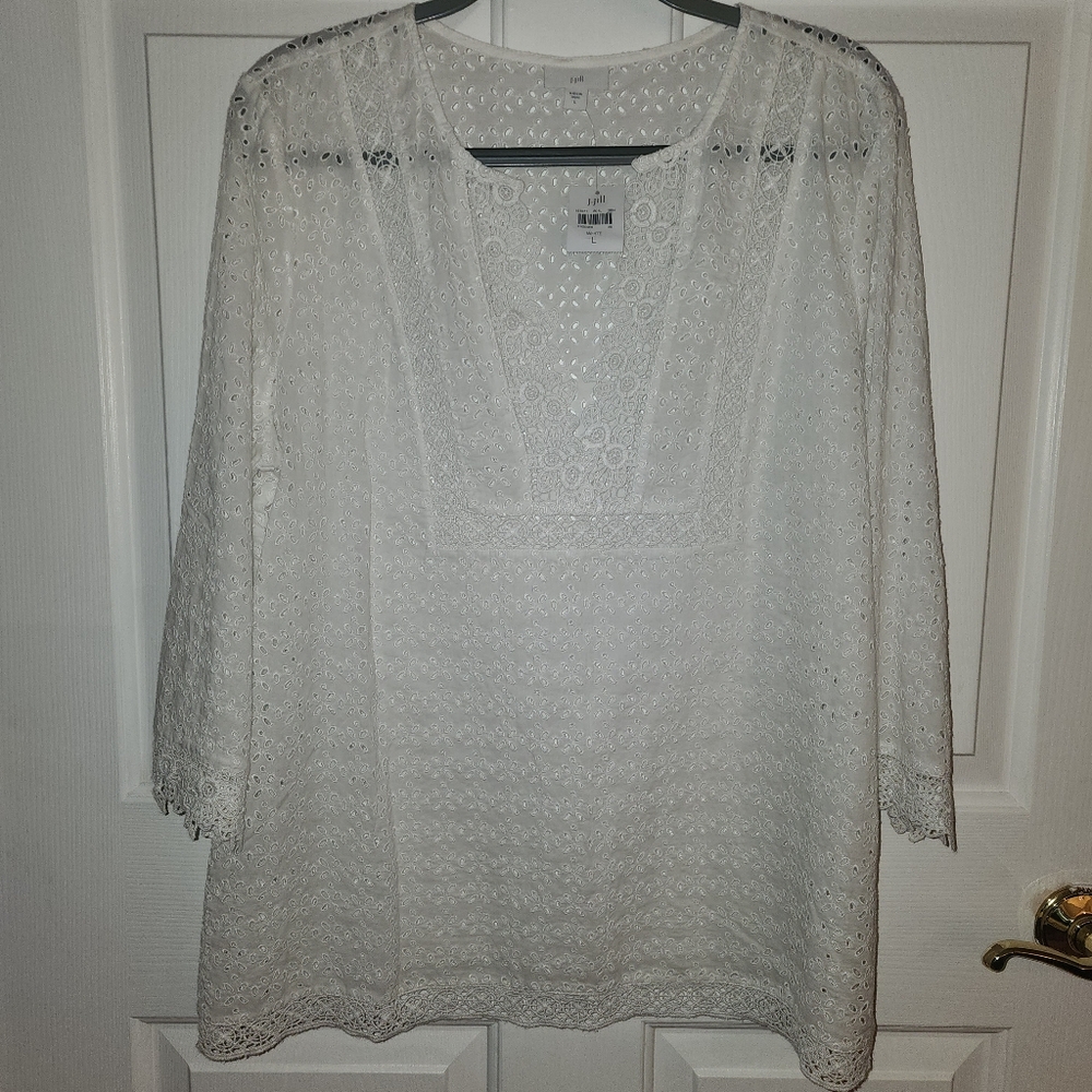 J. Jill White Lace Tunic Large NWT